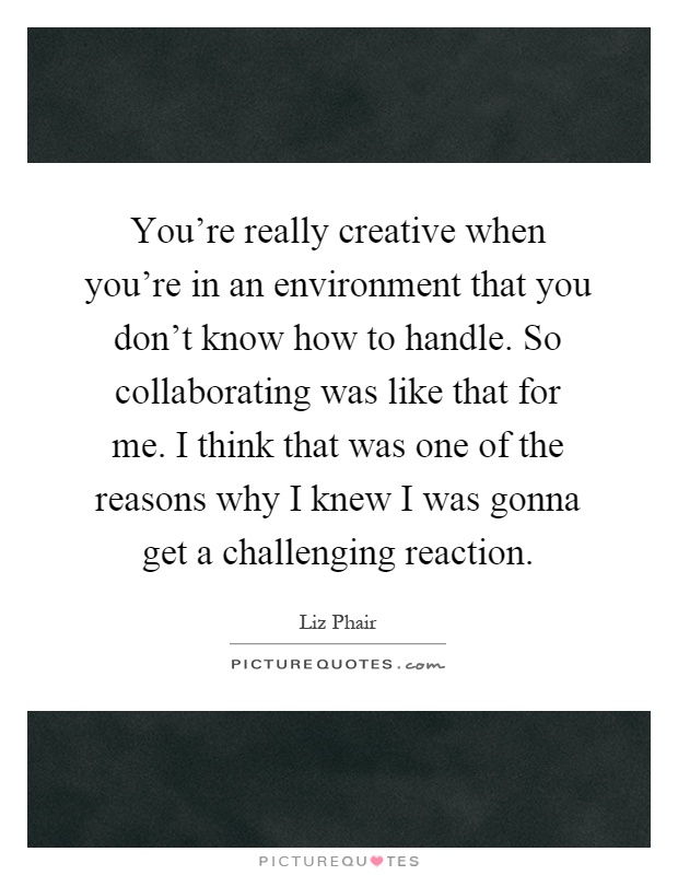 You're really creative when you're in an environment that you don't know how to handle. So collaborating was like that for me. I think that was one of the reasons why I knew I was gonna get a challenging reaction Picture Quote #1