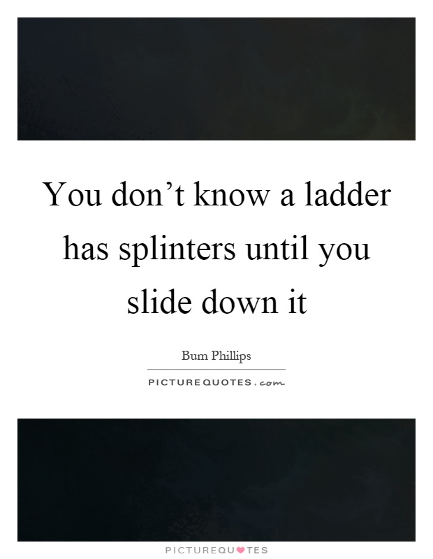 You don't know a ladder has splinters until you slide down it Picture Quote #1