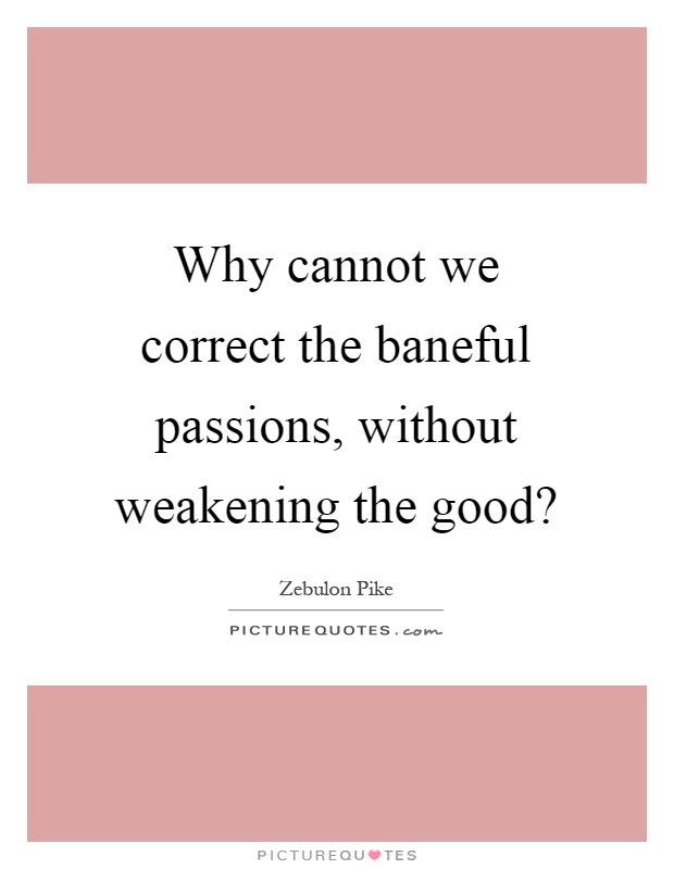 Why cannot we correct the baneful passions, without weakening the good? Picture Quote #1