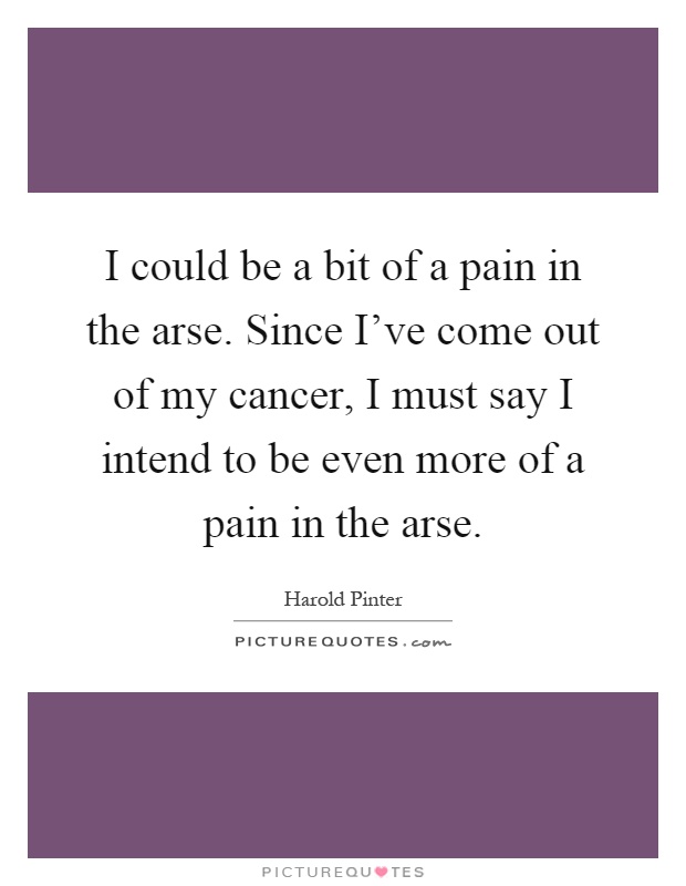 I could be a bit of a pain in the arse. Since I've come out of my cancer, I must say I intend to be even more of a pain in the arse Picture Quote #1