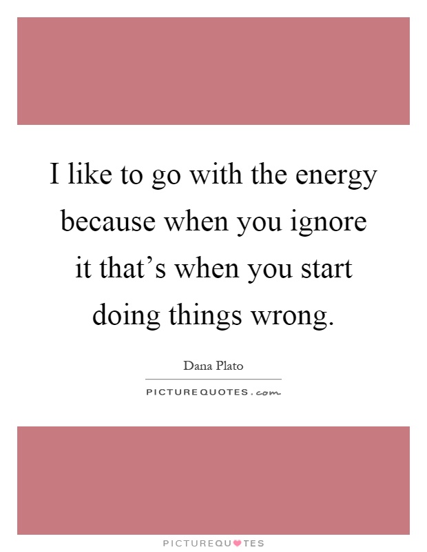 I like to go with the energy because when you ignore it that's when you start doing things wrong Picture Quote #1