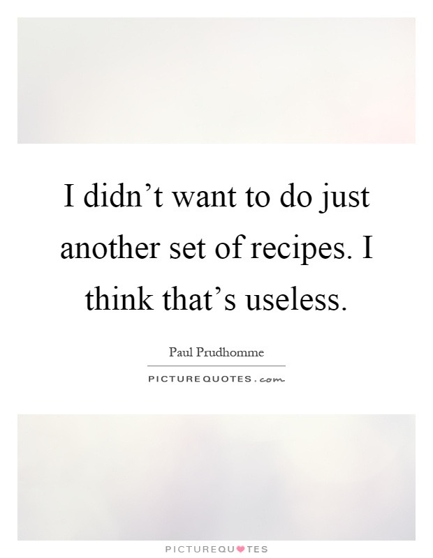 I didn't want to do just another set of recipes. I think that's useless Picture Quote #1