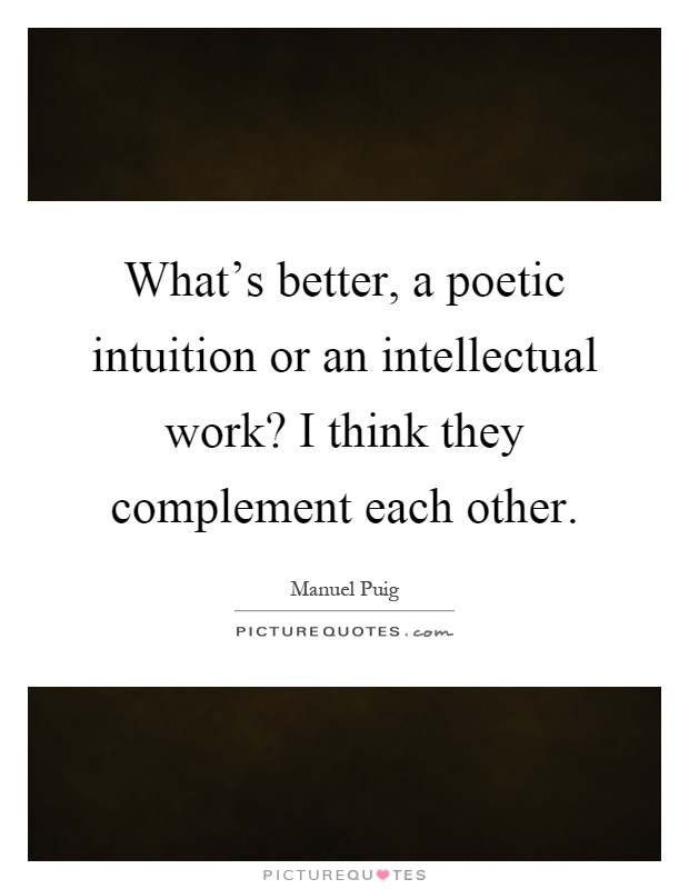 What's better, a poetic intuition or an intellectual work? I think they complement each other Picture Quote #1