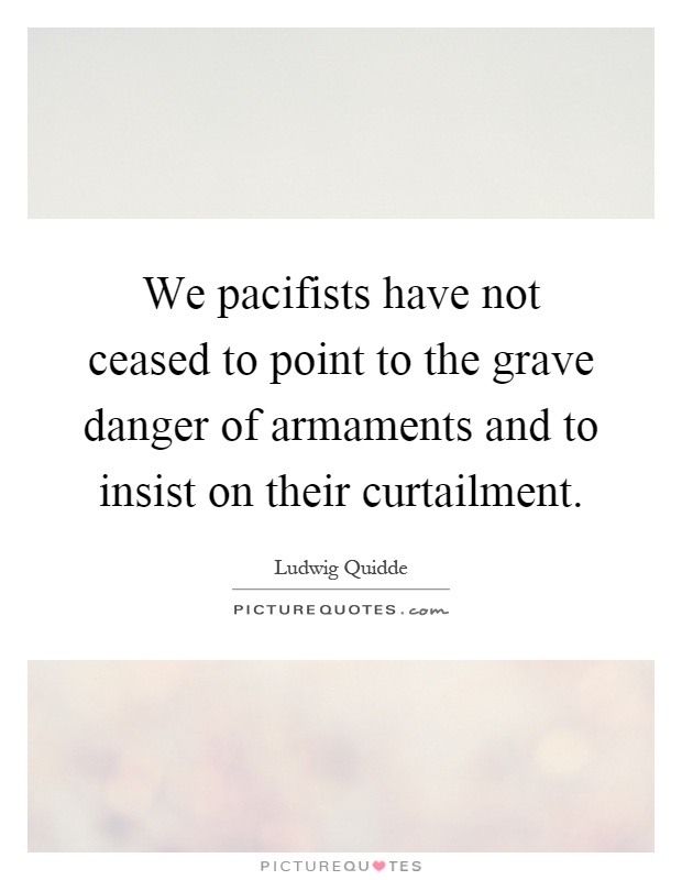 We pacifists have not ceased to point to the grave danger of armaments and to insist on their curtailment Picture Quote #1