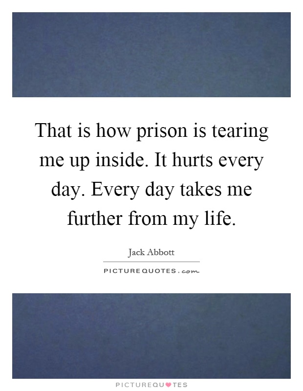 That is how prison is tearing me up inside. It hurts every day. Every day takes me further from my life Picture Quote #1