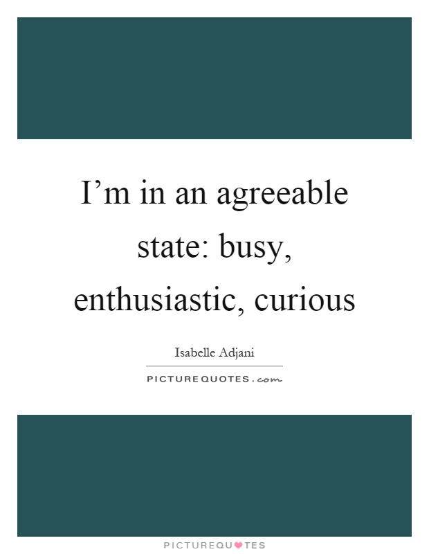 I'm in an agreeable state: busy, enthusiastic, curious Picture Quote #1