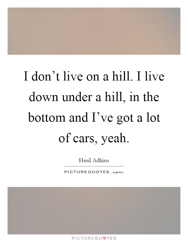 I don't live on a hill. I live down under a hill, in the bottom and I've got a lot of cars, yeah Picture Quote #1