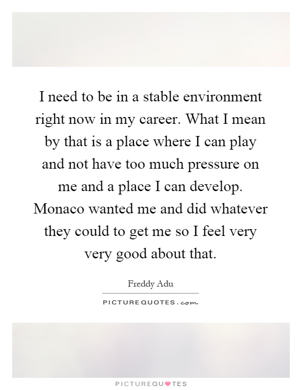 I need to be in a stable environment right now in my career. What I mean by that is a place where I can play and not have too much pressure on me and a place I can develop. Monaco wanted me and did whatever they could to get me so I feel very very good about that Picture Quote #1