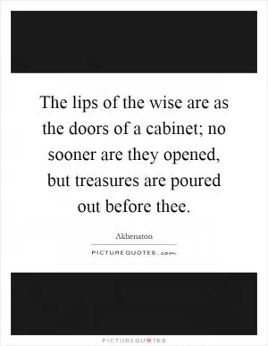 The lips of the wise are as the doors of a cabinet; no sooner are they opened, but treasures are poured out before thee Picture Quote #1