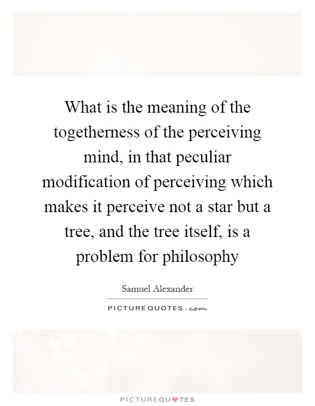 What is the meaning of the togetherness of the perceiving mind, in that peculiar modification of perceiving which makes it perceive not a star but a tree, and the tree itself, is a problem for philosophy Picture Quote #1