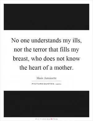 No one understands my ills, nor the terror that fills my breast, who does not know the heart of a mother Picture Quote #1