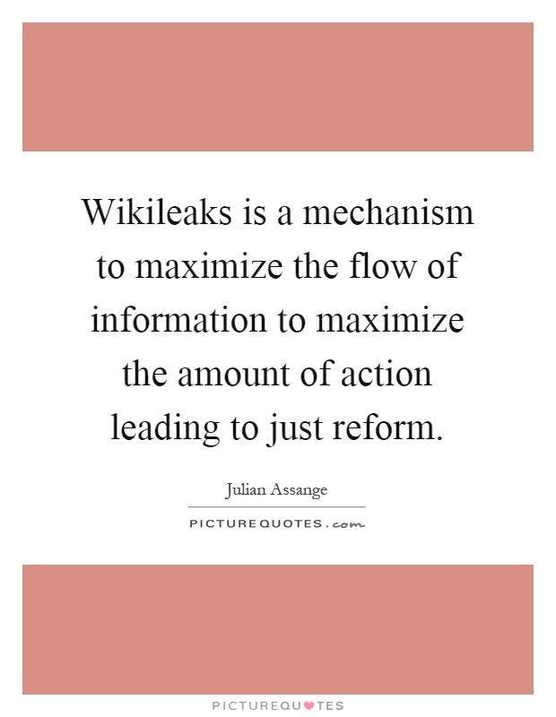Wikileaks is a mechanism to maximize the flow of information to maximize the amount of action leading to just reform Picture Quote #1