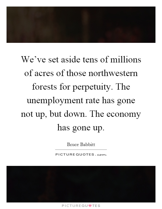 We've set aside tens of millions of acres of those northwestern forests for perpetuity. The unemployment rate has gone not up, but down. The economy has gone up Picture Quote #1