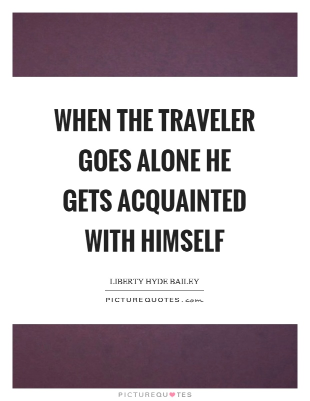 When the traveler goes alone he gets acquainted with himself Picture Quote #1