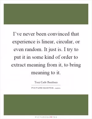 I’ve never been convinced that experience is linear, circular, or even random. It just is. I try to put it in some kind of order to extract meaning from it, to bring meaning to it Picture Quote #1