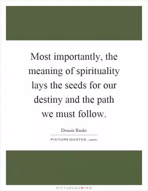 Most importantly, the meaning of spirituality lays the seeds for our destiny and the path we must follow Picture Quote #1