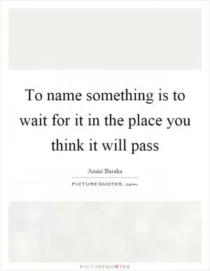 To name something is to wait for it in the place you think it will pass Picture Quote #1