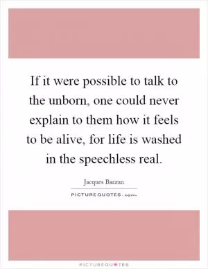 If it were possible to talk to the unborn, one could never explain to them how it feels to be alive, for life is washed in the speechless real Picture Quote #1
