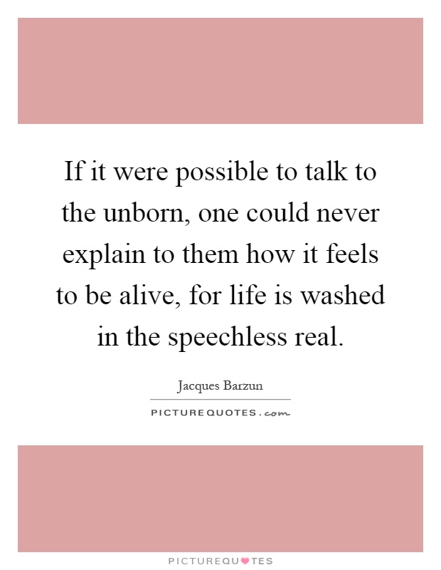 If it were possible to talk to the unborn, one could never explain to them how it feels to be alive, for life is washed in the speechless real Picture Quote #1