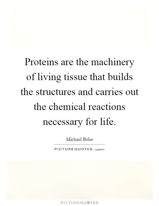 Proteins are the machinery of living tissue that builds the structures and carries out the chemical reactions necessary for life Picture Quote #1
