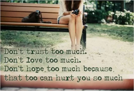 Don't trust too much. Don't love too much. Don't hope too much, because that too can hurt you so much Picture Quote #1