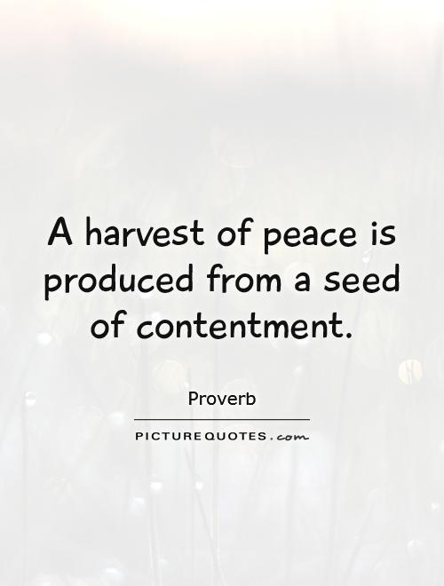 A harvest of peace is produced from a seed of contentment Picture Quote #1
