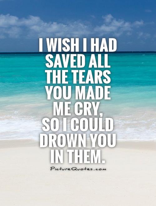 I wish I had saved all the tears you made me cry,  so I could drown you in them Picture Quote #1