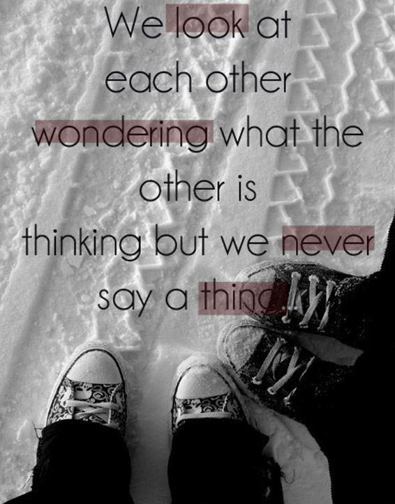 We look at each other wondering what the other is thinking but we never say a thing Picture Quote #1