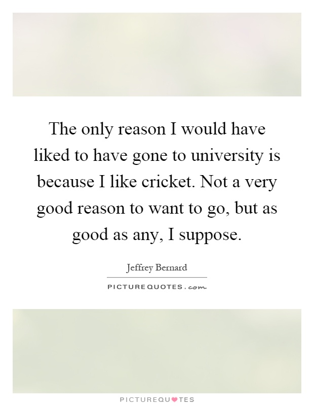 The only reason I would have liked to have gone to university is because I like cricket. Not a very good reason to want to go, but as good as any, I suppose Picture Quote #1