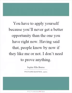 You have to apply yourself because you’ll never get a better opportunity than the one you have right now. Having said that, people know by now if they like me or not. I don’t need to prove anything Picture Quote #1