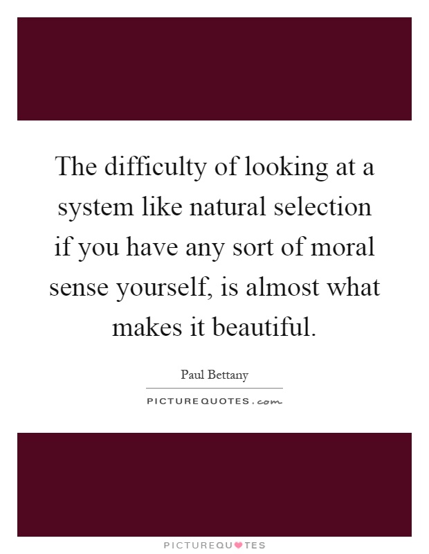 The difficulty of looking at a system like natural selection if you have any sort of moral sense yourself, is almost what makes it beautiful Picture Quote #1