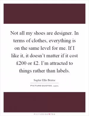 Not all my shoes are designer. In terms of clothes, everything is on the same level for me. If I like it, it doesn’t matter if it cost £200 or £2. I’m attracted to things rather than labels Picture Quote #1