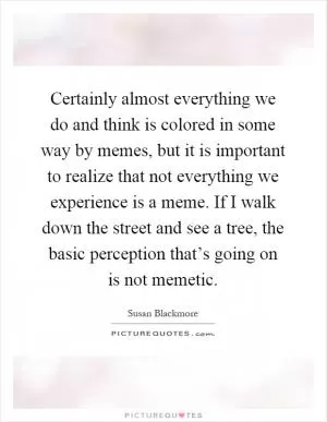 Certainly almost everything we do and think is colored in some way by memes, but it is important to realize that not everything we experience is a meme. If I walk down the street and see a tree, the basic perception that’s going on is not memetic Picture Quote #1