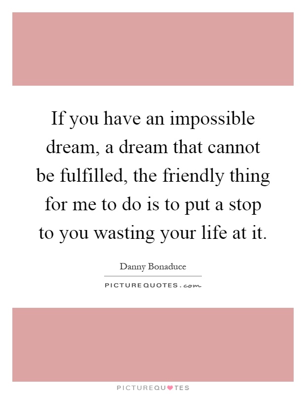 If you have an impossible dream, a dream that cannot be fulfilled, the friendly thing for me to do is to put a stop to you wasting your life at it Picture Quote #1