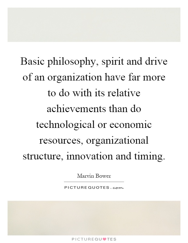 Basic philosophy, spirit and drive of an organization have far more to do with its relative achievements than do technological or economic resources, organizational structure, innovation and timing Picture Quote #1