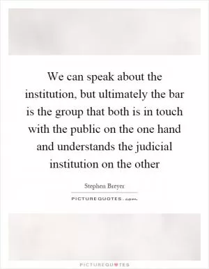 We can speak about the institution, but ultimately the bar is the group that both is in touch with the public on the one hand and understands the judicial institution on the other Picture Quote #1