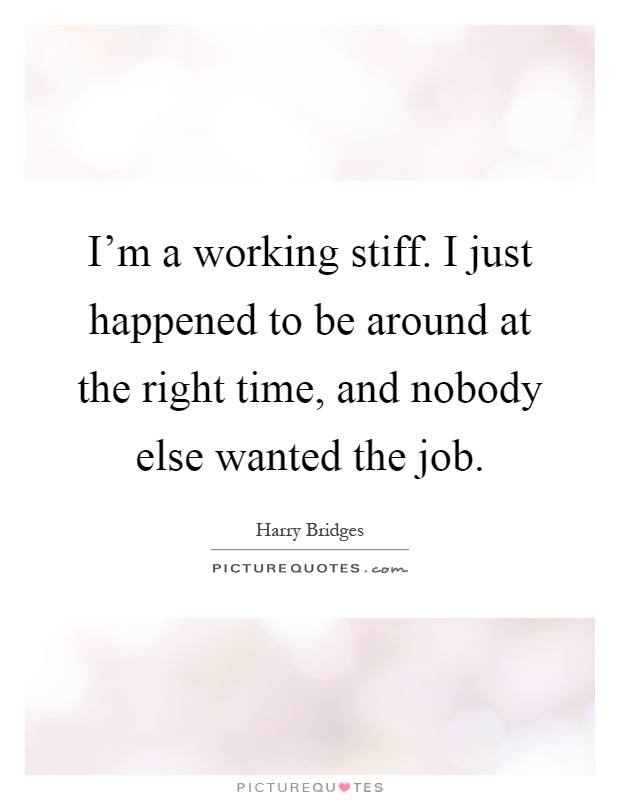 I'm a working stiff. I just happened to be around at the right time, and nobody else wanted the job Picture Quote #1