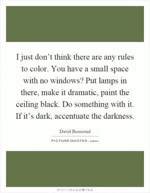 I just don’t think there are any rules to color. You have a small space with no windows? Put lamps in there, make it dramatic, paint the ceiling black. Do something with it. If it’s dark, accentuate the darkness Picture Quote #1