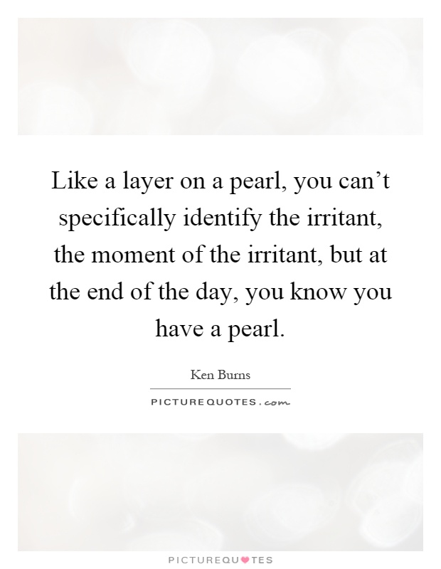 Like a layer on a pearl, you can't specifically identify the irritant, the moment of the irritant, but at the end of the day, you know you have a pearl Picture Quote #1