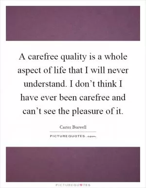 A carefree quality is a whole aspect of life that I will never understand. I don’t think I have ever been carefree and can’t see the pleasure of it Picture Quote #1