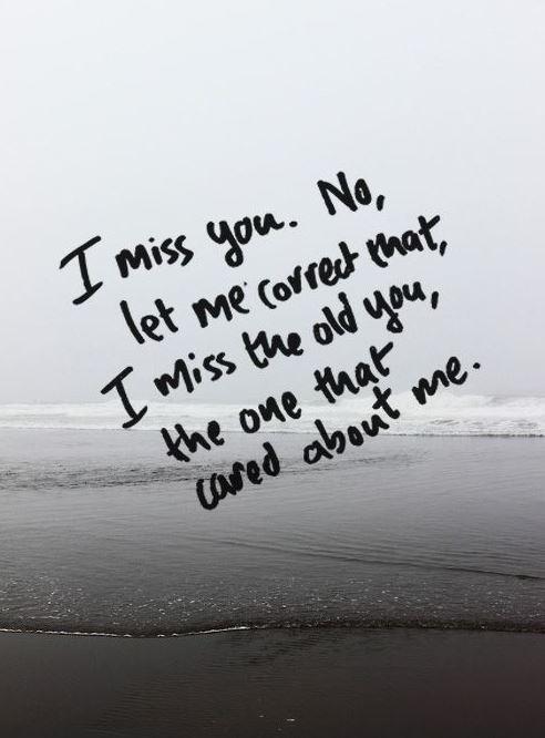 I miss you. No, let me correct that, I miss the old you, the one that cared about me Picture Quote #1