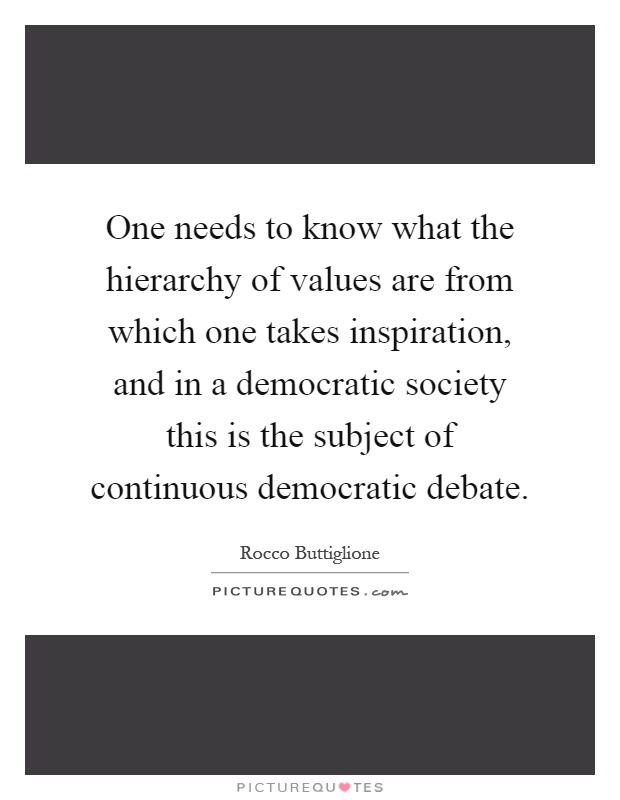 One needs to know what the hierarchy of values are from which one takes inspiration, and in a democratic society this is the subject of continuous democratic debate Picture Quote #1