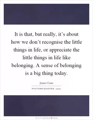 It is that, but really, it’s about how we don’t recognise the little things in life, or appreciate the little things in life like belonging. A sense of belonging is a big thing today Picture Quote #1