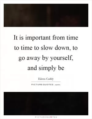 It is important from time to time to slow down, to go away by yourself, and simply be Picture Quote #1