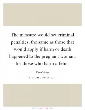 The measure would set criminal penalties, the same as those that would apply if harm or death happened to the pregnant woman, for those who harm a fetus Picture Quote #1