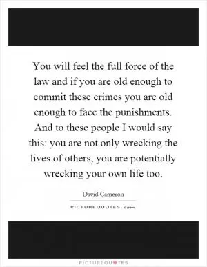 You will feel the full force of the law and if you are old enough to commit these crimes you are old enough to face the punishments. And to these people I would say this: you are not only wrecking the lives of others, you are potentially wrecking your own life too Picture Quote #1