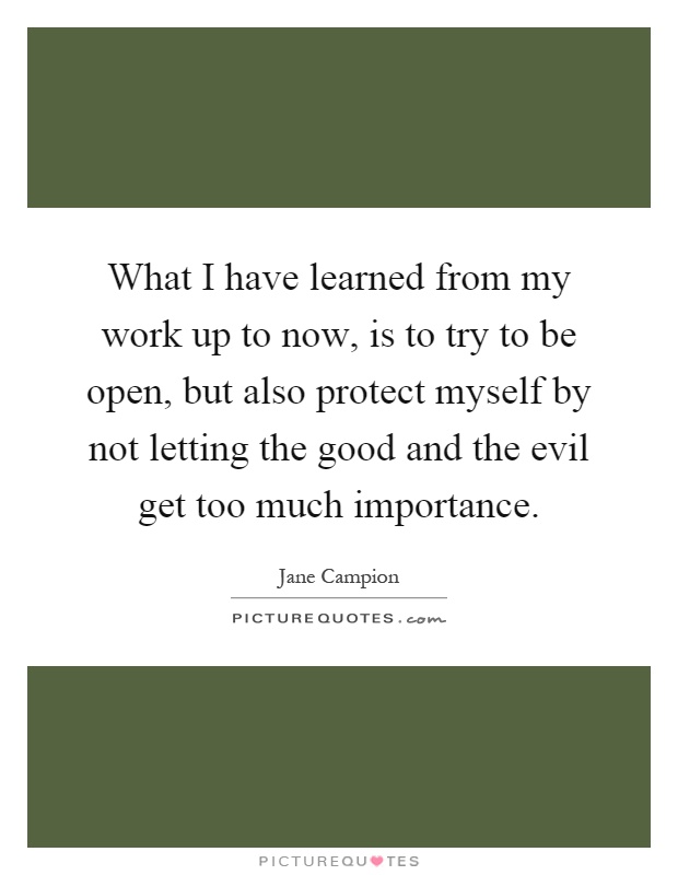 What I have learned from my work up to now, is to try to be open, but also protect myself by not letting the good and the evil get too much importance Picture Quote #1