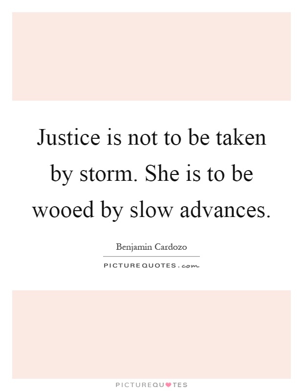 Justice is not to be taken by storm. She is to be wooed by slow advances Picture Quote #1