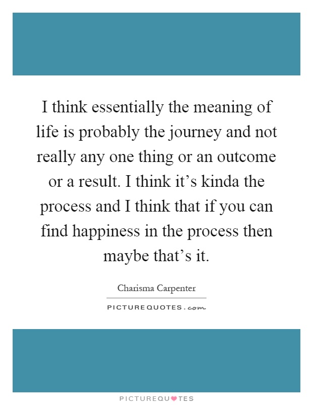 I think essentially the meaning of life is probably the journey and not really any one thing or an outcome or a result. I think it's kinda the process and I think that if you can find happiness in the process then maybe that's it Picture Quote #1