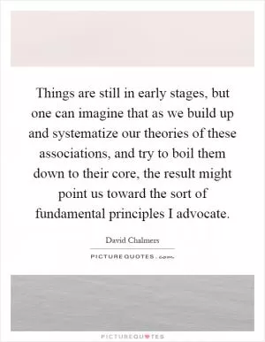 Things are still in early stages, but one can imagine that as we build up and systematize our theories of these associations, and try to boil them down to their core, the result might point us toward the sort of fundamental principles I advocate Picture Quote #1